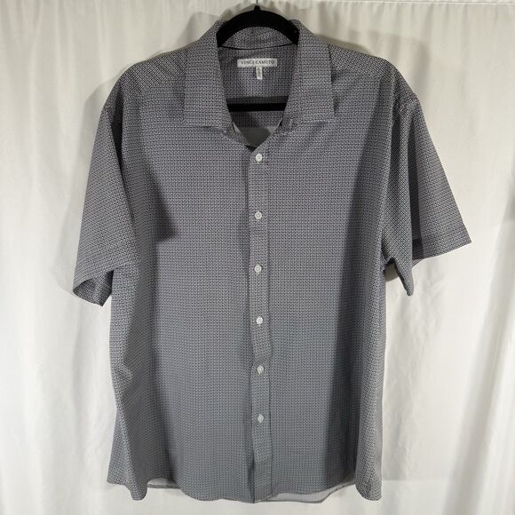 Vince Camuto Shirt Size XL White Black Print Short Sleeve Button Up Lightweight - Picture 1 of 14
